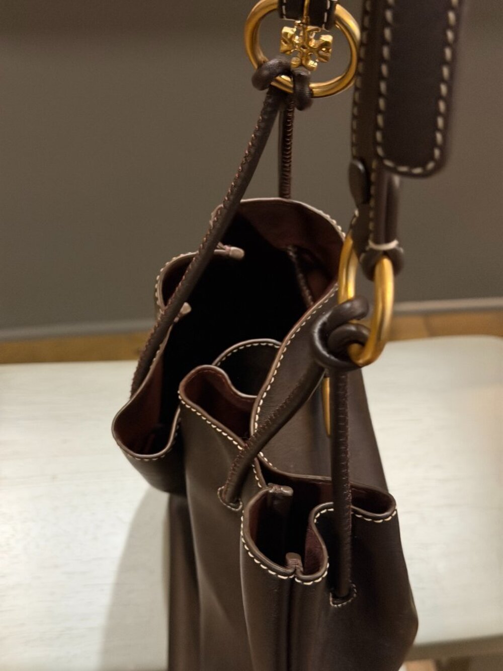 Tory Burch Dark Brown Leather Hobo with Gold Hardware - Picture 2 of 5